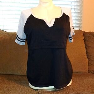 Women's Black and Gray Nursing/ Maternity T-shirt